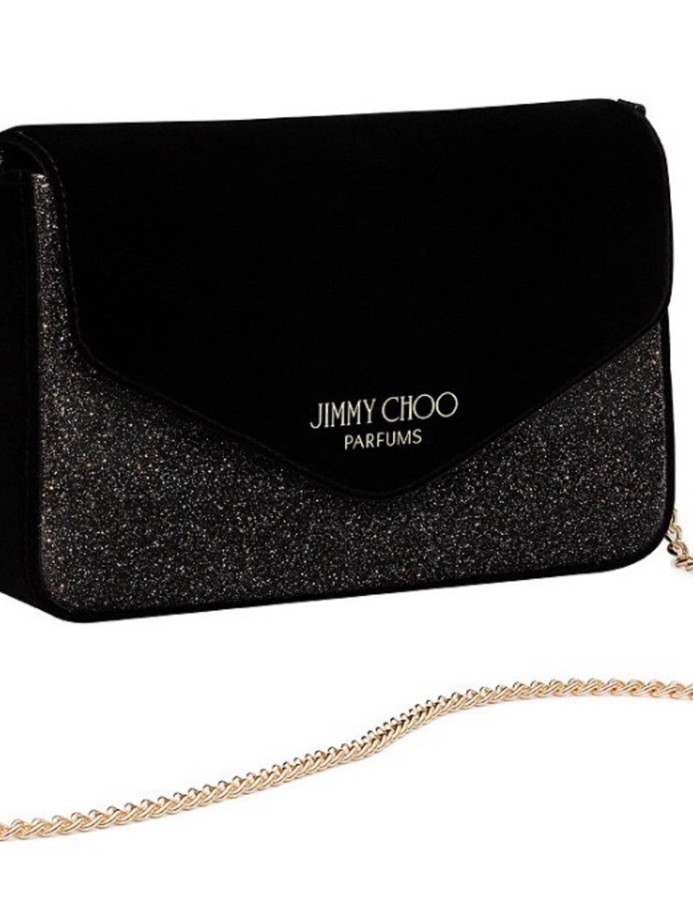 Jimmy Choo Black Velvet & Glitter Shoulder Bag with Gold Chain